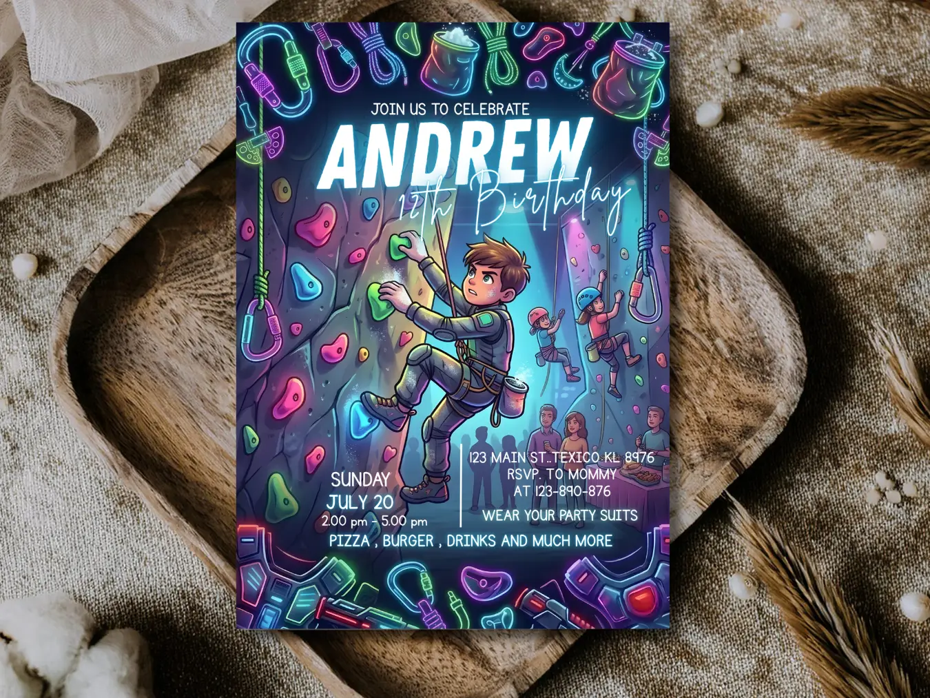 Rock Climbing Party Birthday Invitation, Rock Wall Climbing Party - Image 3