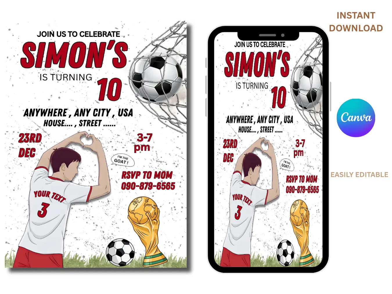 Soccer Birthday Party | Soccer kids 10th Birthday Invitations - Image 3