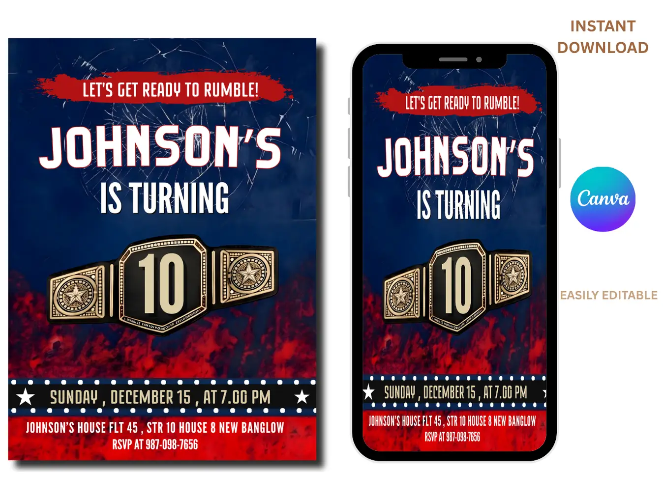 Wrestling Theme Kids Birthday Invitation - Image 3