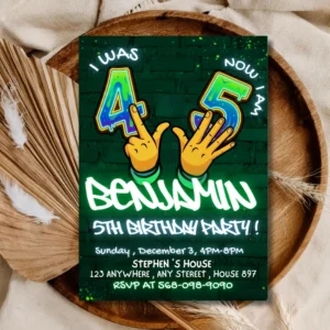 kids 5th Neon Glow Birthday Party Invitation