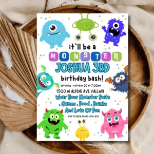 Kids Birthday Monster Party Editable Invitation