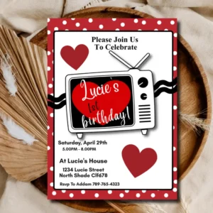 I Love Lucy Birthday Party Invitation, Editable Template