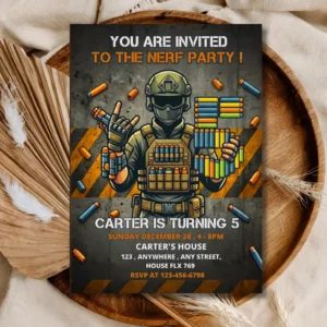 Nerf Battle Birthday Invitation for Kids | Fun Action Party Invite