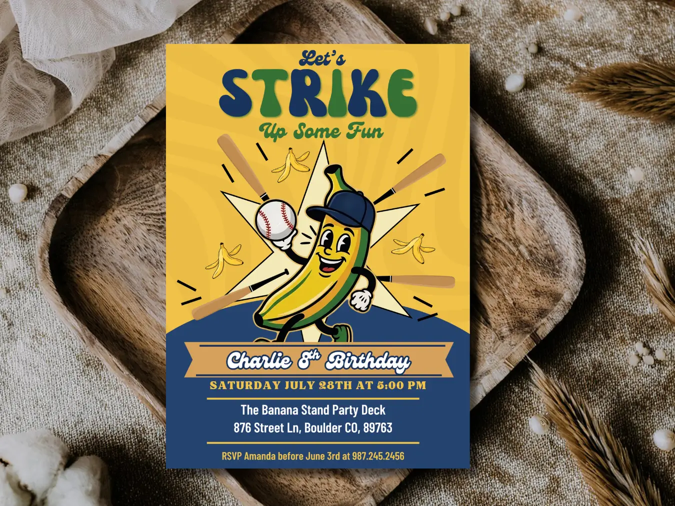 Kids Baseball Birthday Invitation | Funny Banana Sports Party Invite - Image 5