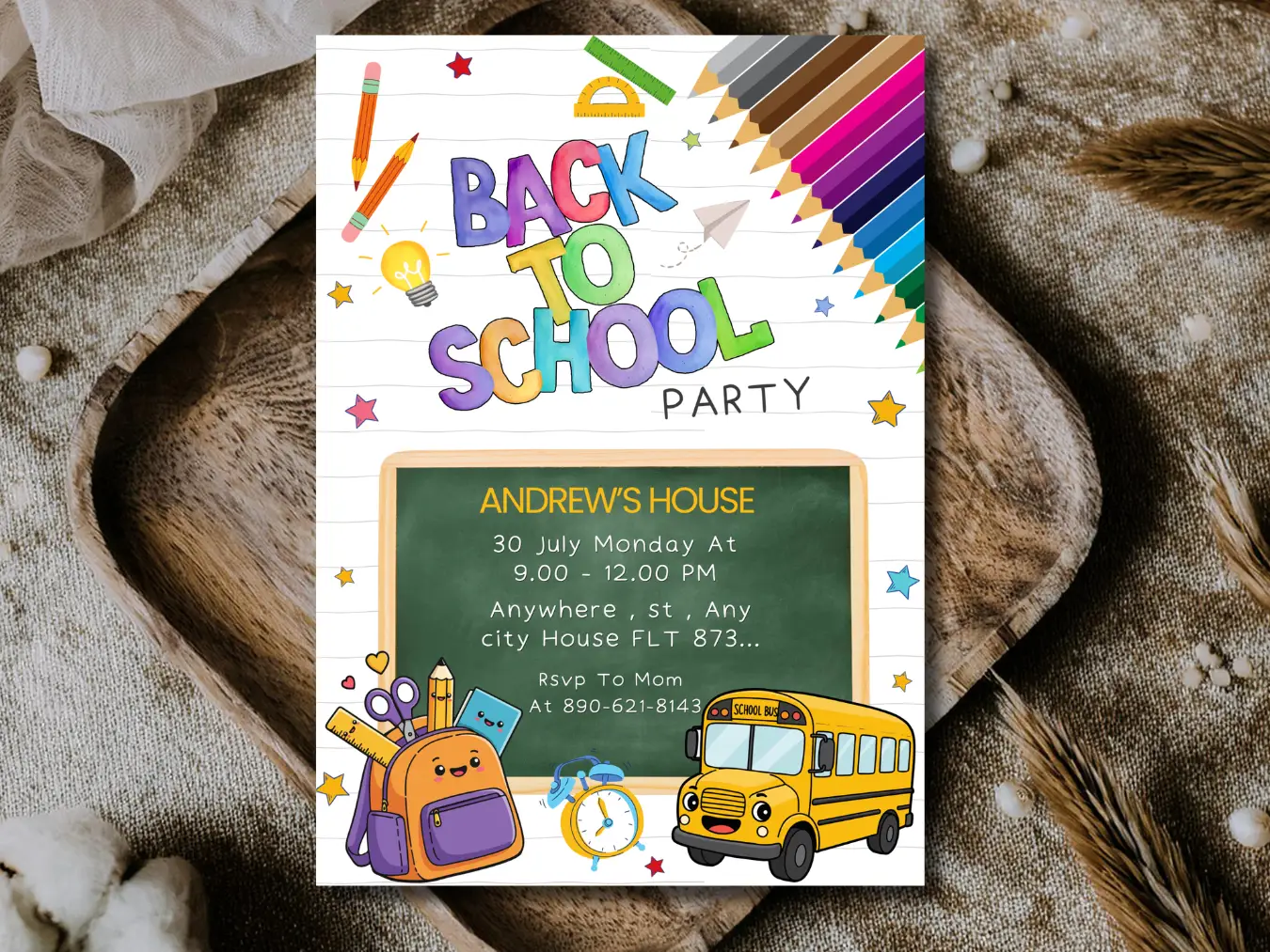 Back to School Party Invitation | Cute Kids School Theme Invite Template - Image 5