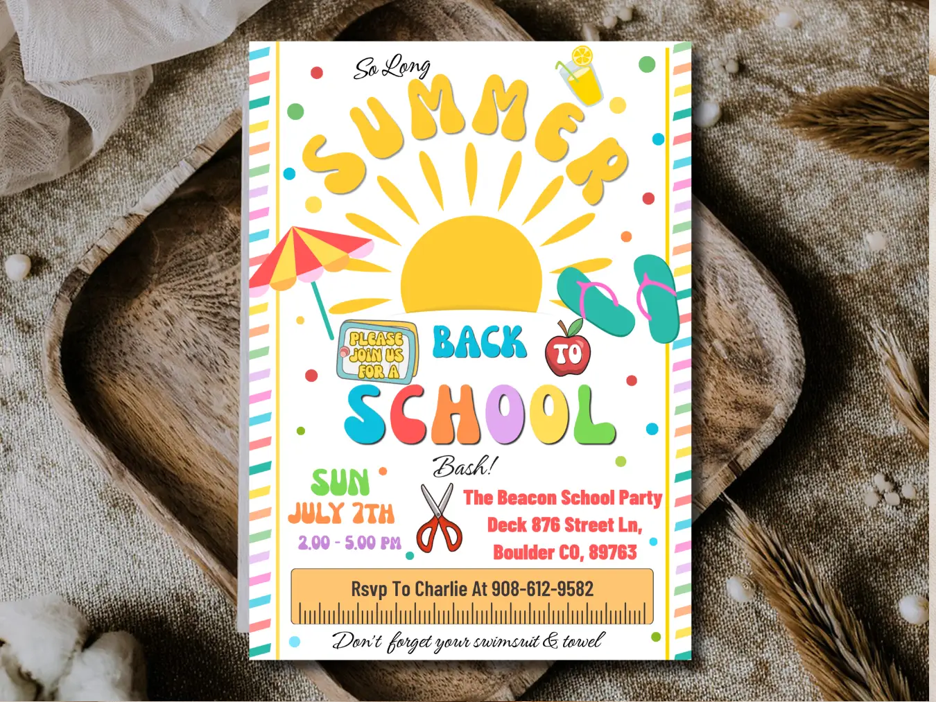 Summer School Bash Invitation Template | Fun Back to School Kids Party Invite - Image 5