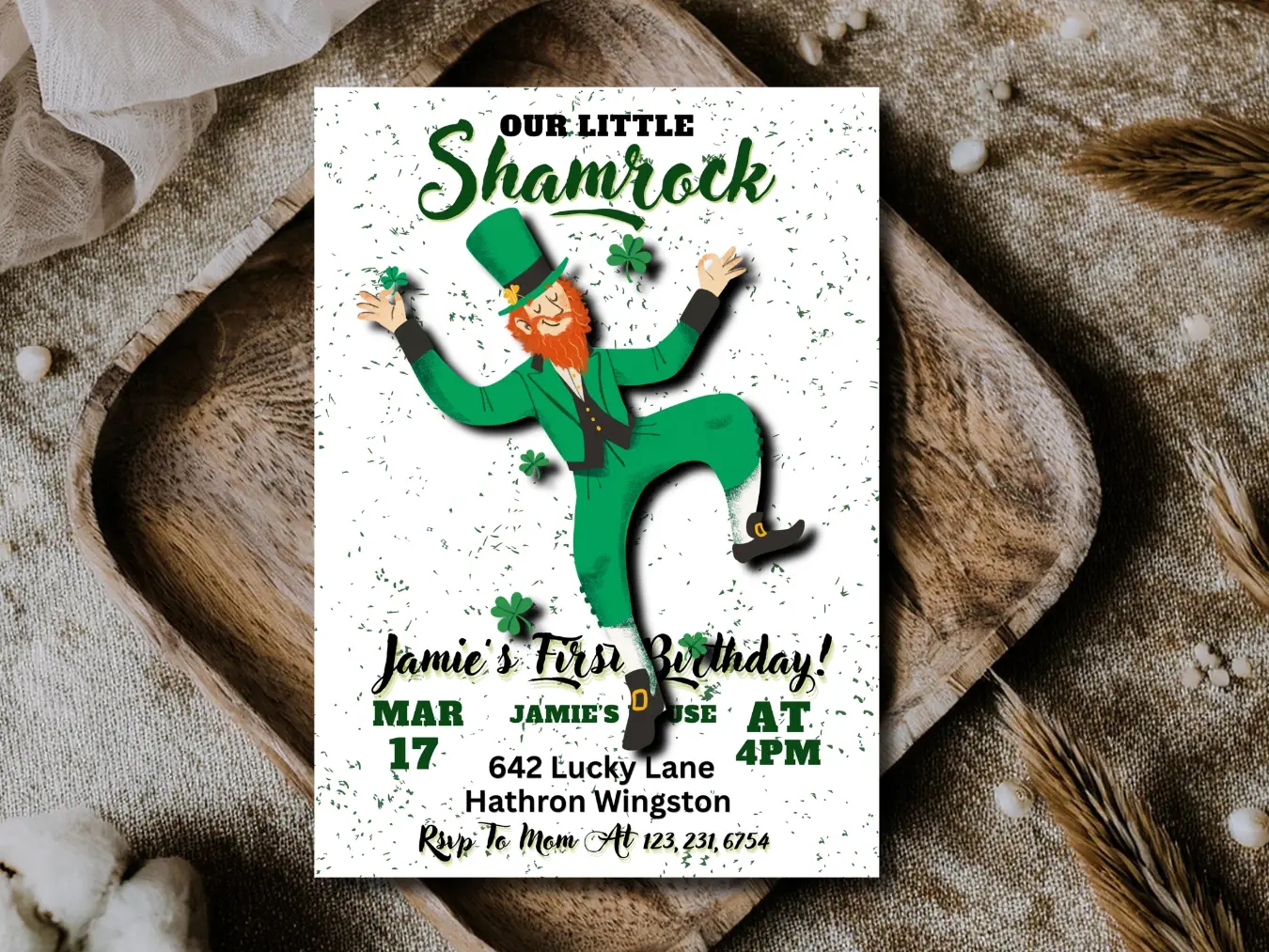 Lucky Irish Birthday Invitation | Shamrock First Birthday Party Template - Image 5