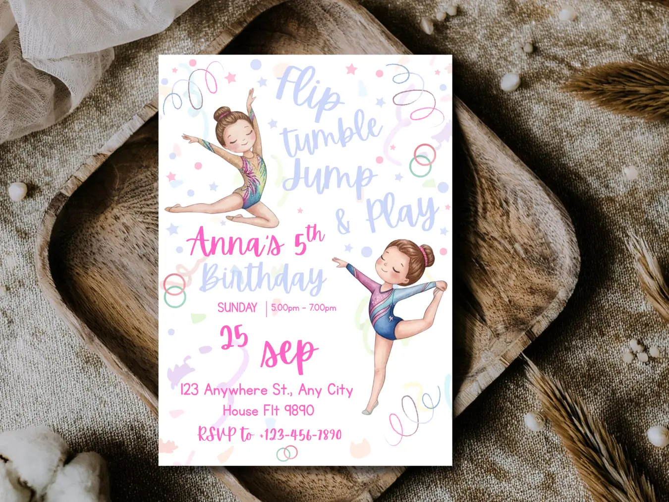 Gymnastics Birthday Invite Template | Fun Girls Sports Party - Image 2