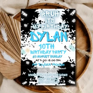 Bruh It's My Birthday Invitation, Bruh 10th Birthday Party