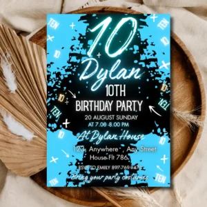 Bruh 10th Birthday Invitation for Boys | Cool Birthday Party Template