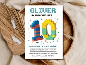 Building Blocks 10th Birthday Invitation | Level 10 Kids Party Invite