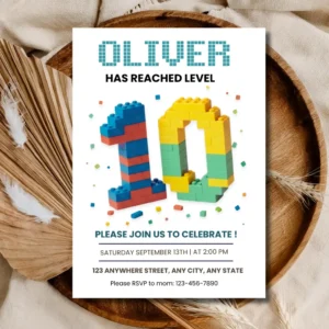 Building Blocks 10th Birthday Invitation | Level 10 Kids Party Invite
