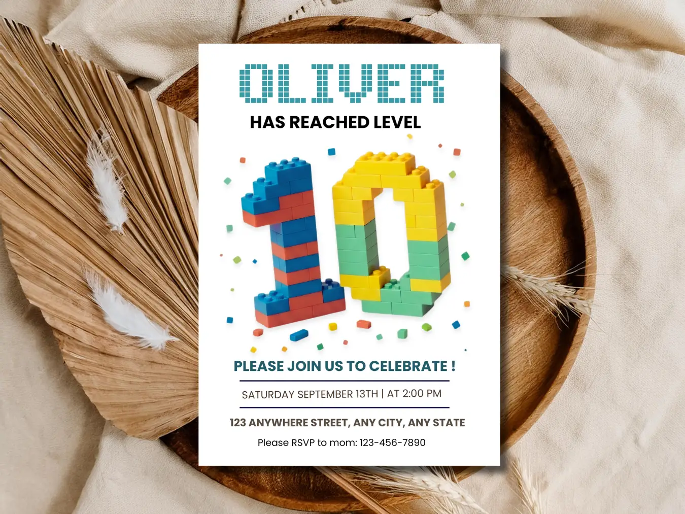 Building Blocks 10th Birthday Invitation | Level 10 Kids Party Invite