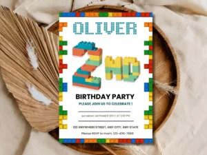 Building Blocks 2nd Birthday Invitation 