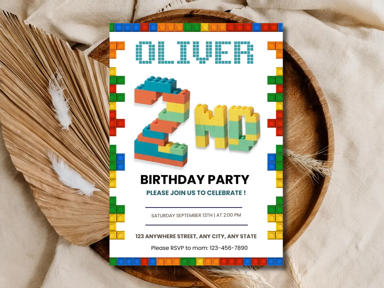 Building Blocks 2nd Birthday Invitation