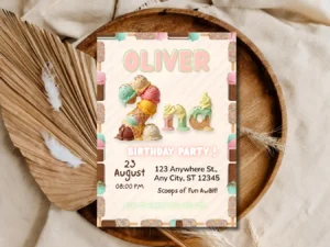 Ice Cream 2nd Birthday Invitation 