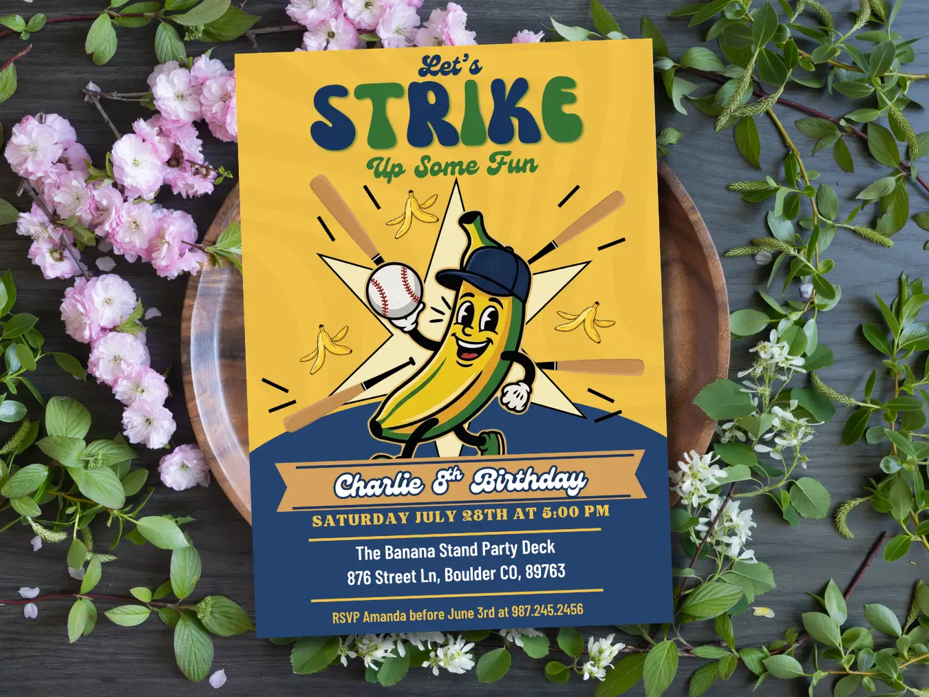 Kids Baseball Birthday Invitation | Funny Banana Sports Party Invite - Image 4
