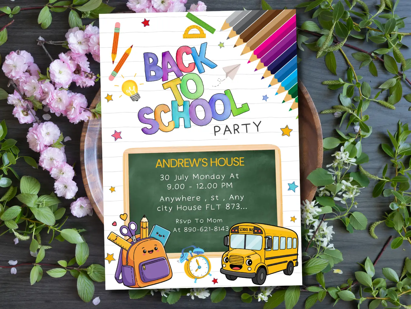Back to School Party Invitation | Cute Kids School Theme Invite Template - Image 4