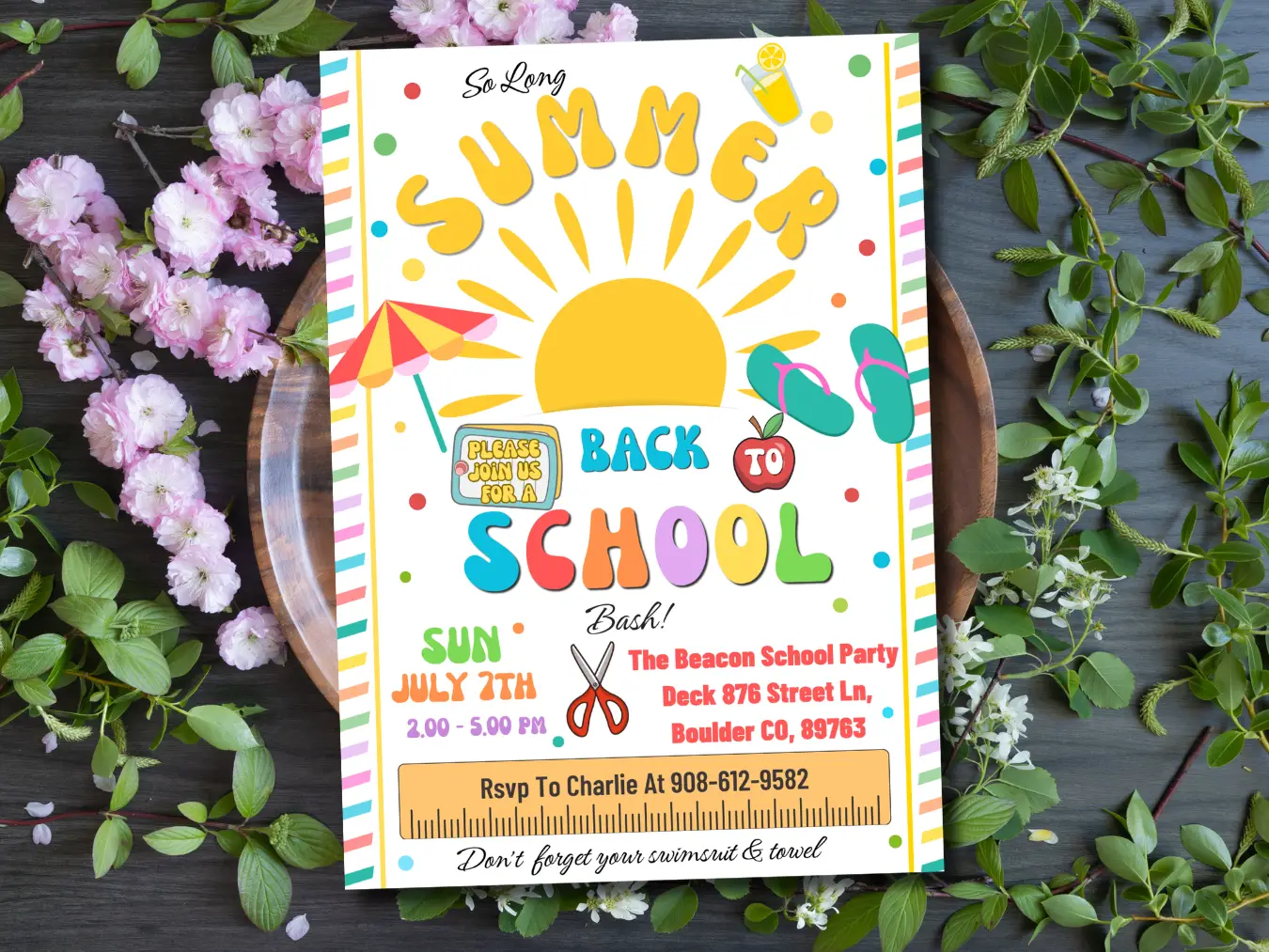 Summer School Bash Invitation Template | Fun Back to School Kids Party Invite - Image 4