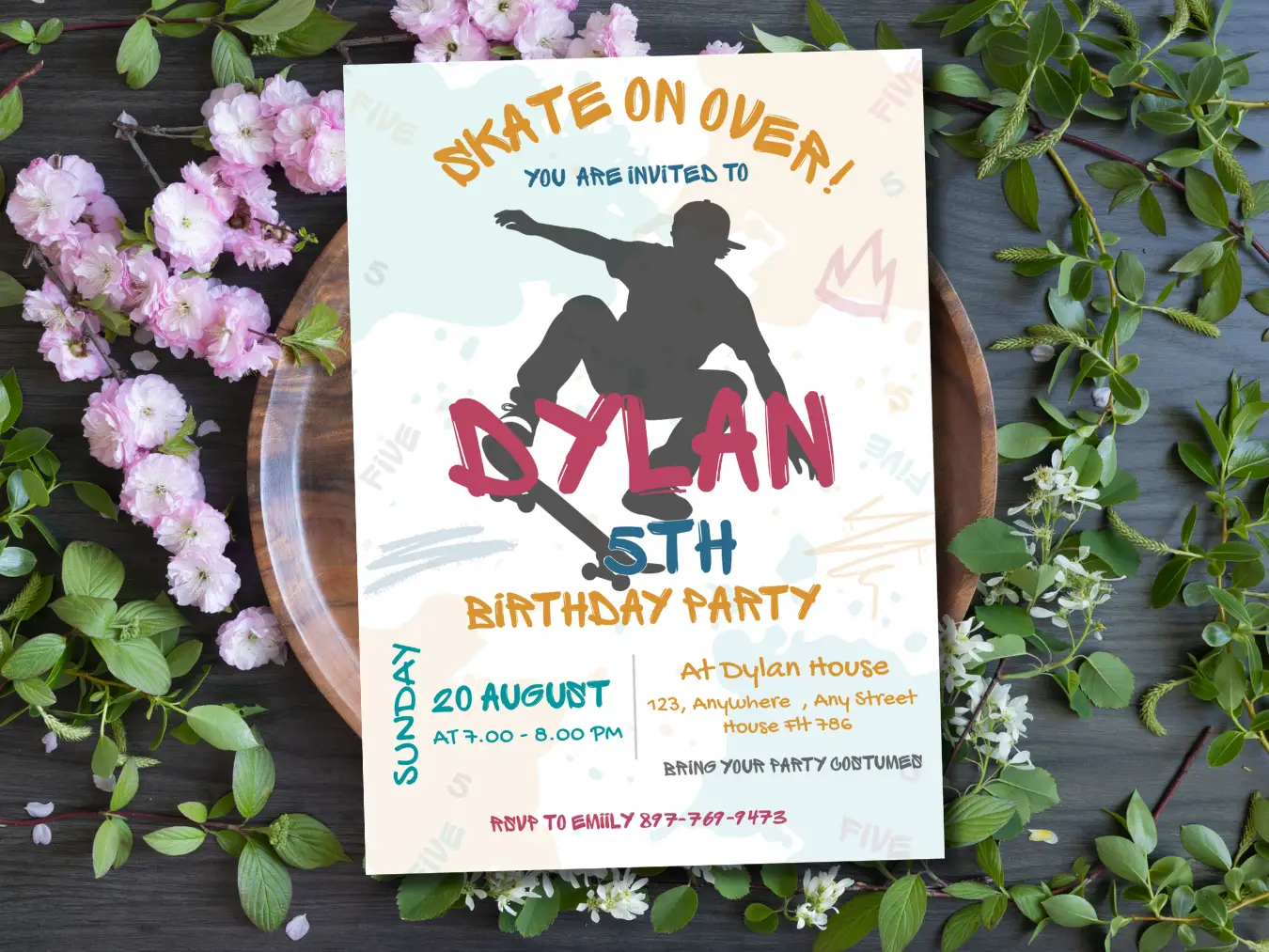 Skate Party Birthday Invitation for Kids | Fun Skateboard Theme Invite - Image 5