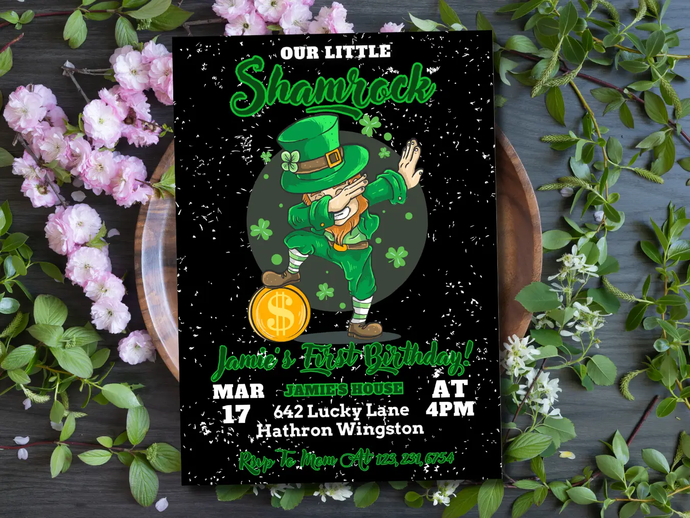 Lucky Shamrock 1st Birthday Invitation | Cute Leprechaun Party Invite - Image 3