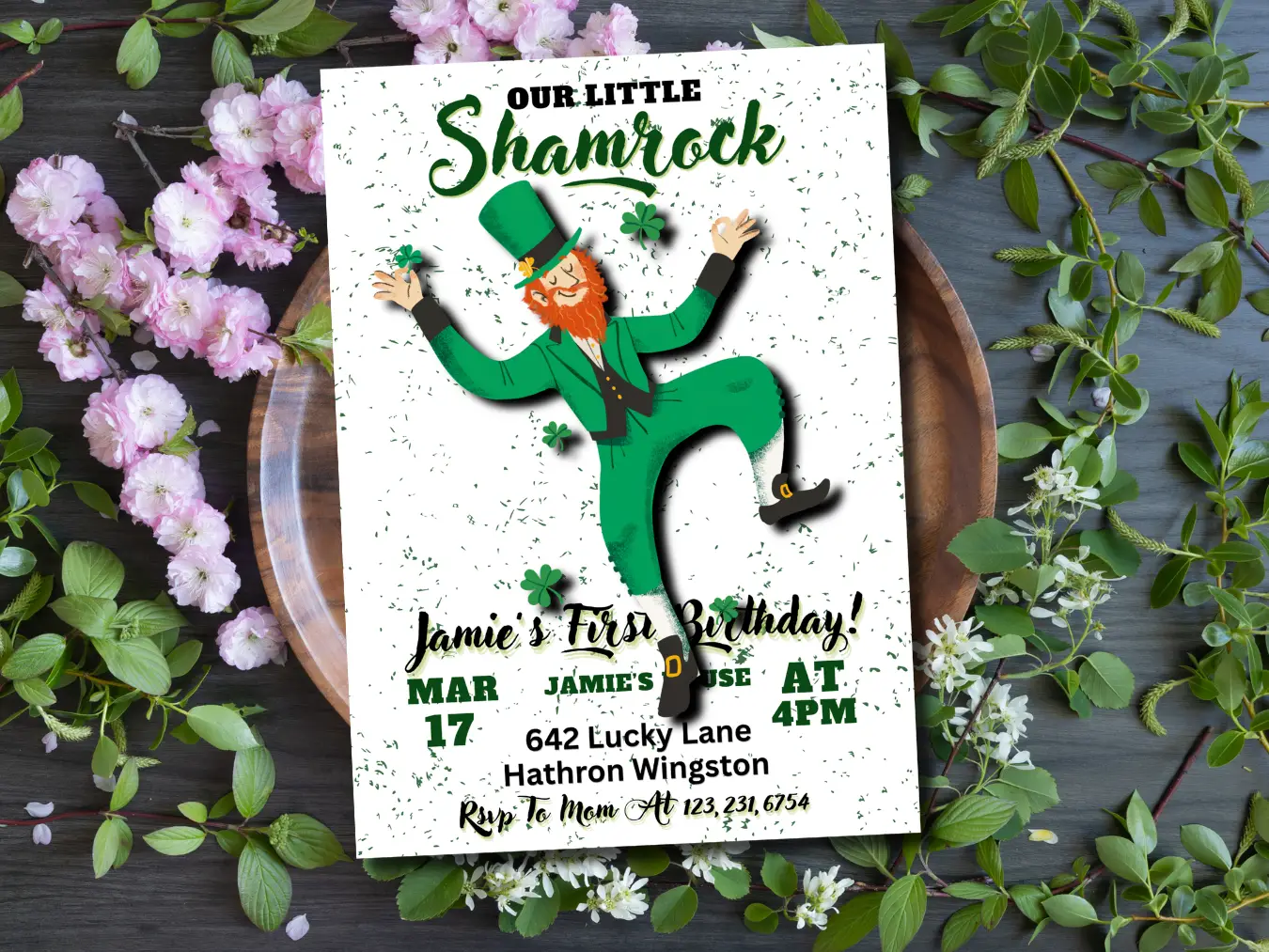 Lucky Irish Birthday Invitation | Shamrock First Birthday Party Template - Image 4
