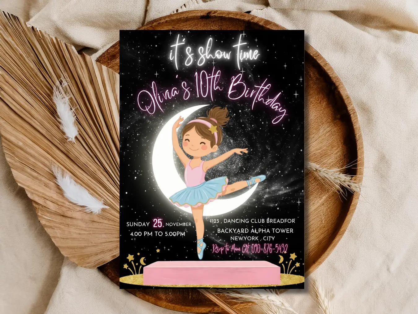Girls Dance Birthday Party Invite | Dance Theme Invitation Template