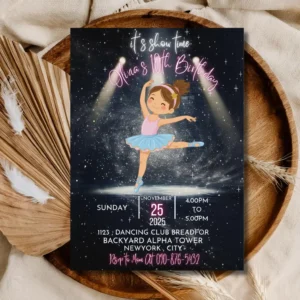 Twinkle Ballet Birthday Invitation | Pink Ballerina Kids Party Template