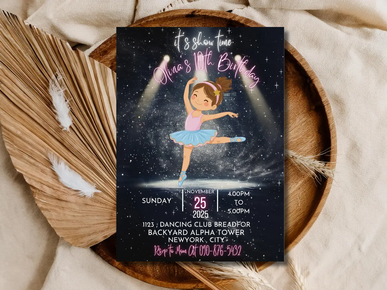 Twinkle Ballet Birthday Invitation | Pink Ballerina Kids Party Template