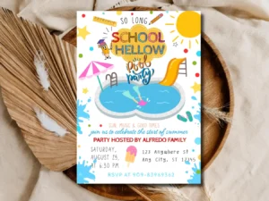 Hello Summer Pool Party Invitation | Kids End of School Party Invite