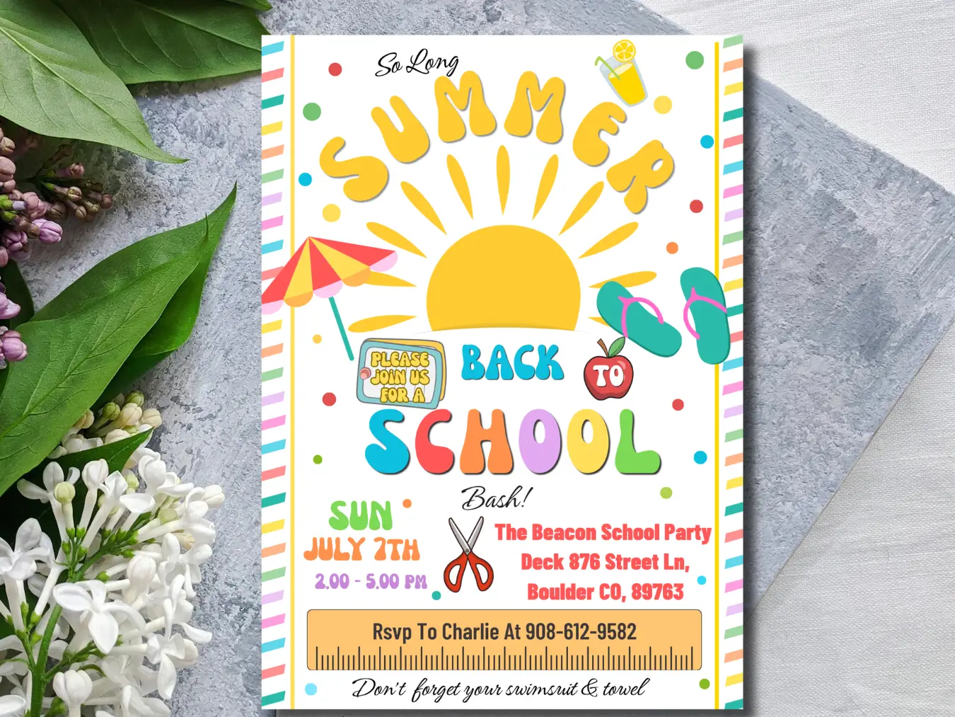 Summer School Bash Invitation Template | Fun Back to School Kids Party Invite - Image 3
