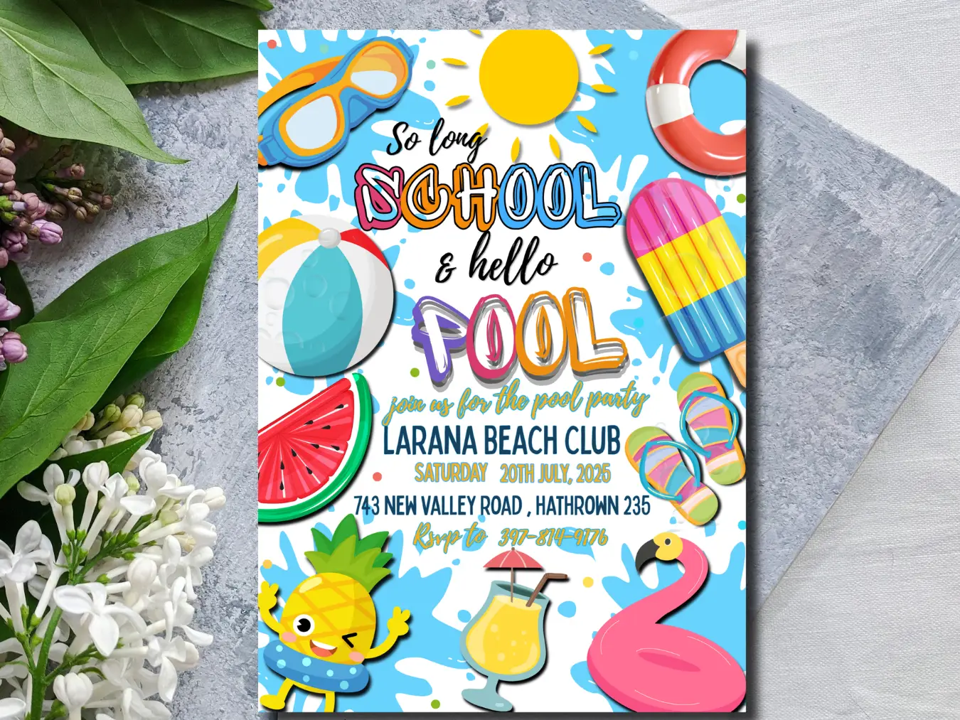 Pool Party Invitation | Cute Summer Break Celebration Invite - Image 3
