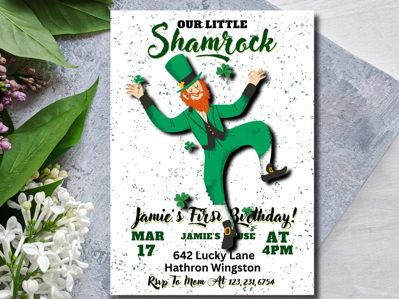 Lucky Irish Birthday Invitation | Shamrock First Birthday Party Template - Image 3