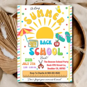 Summer School Bash Invitation Template | Fun Back to School Kids Party Invite