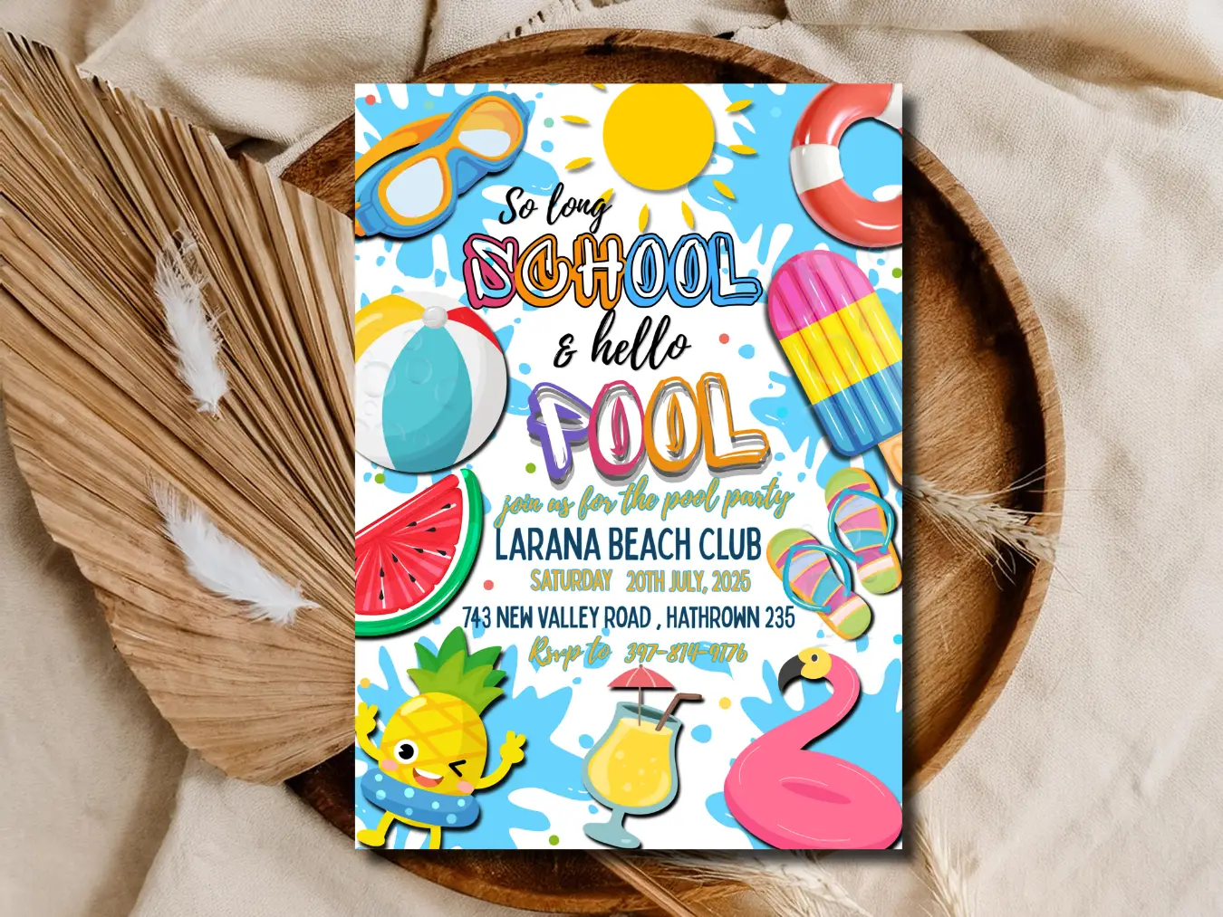 Pool Party Invitation | Cute Summer Break Celebration Invite