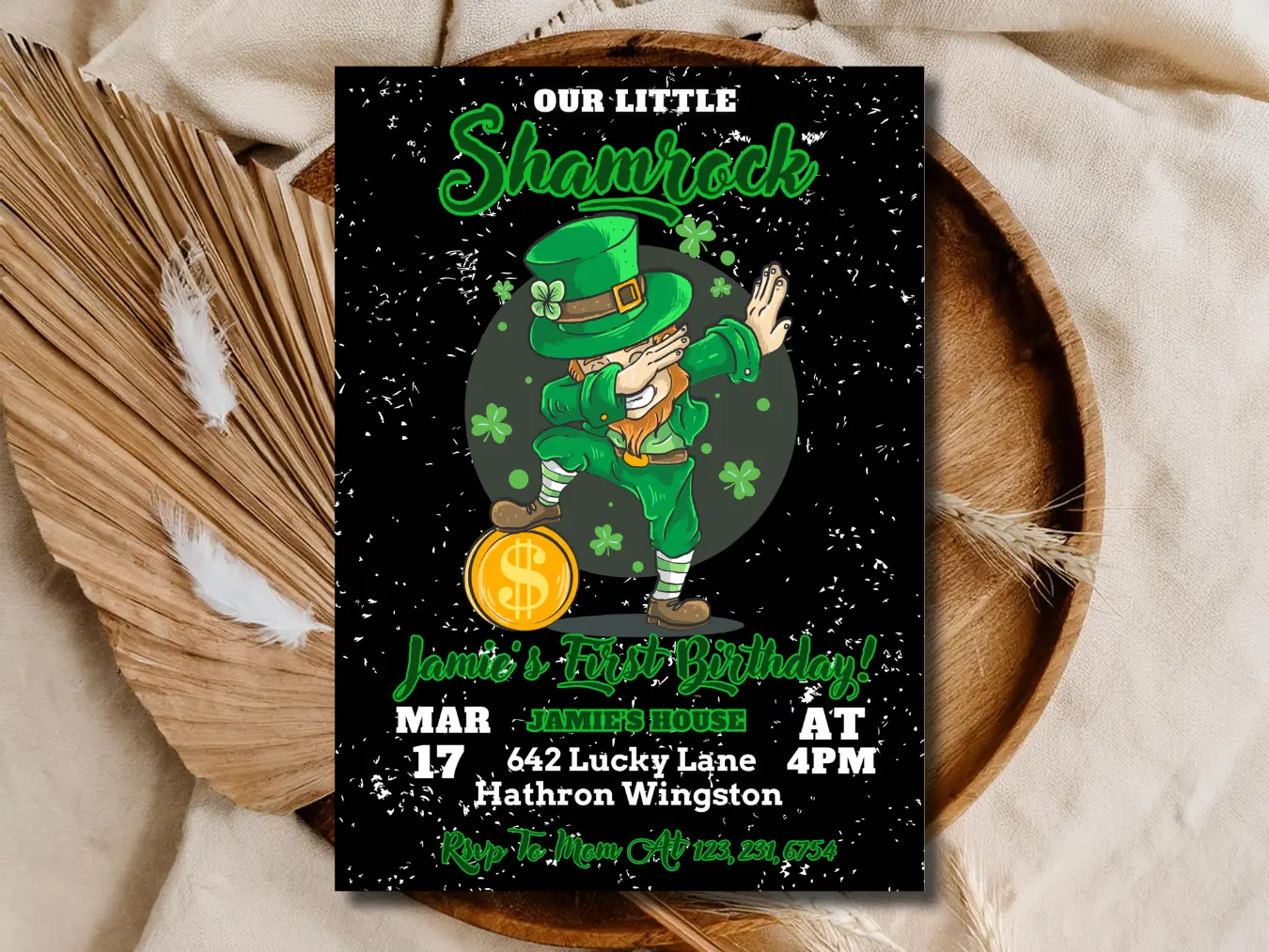 Lucky Shamrock 1st Birthday Invitation | Cute Leprechaun Party Invite
