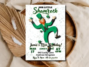 Lucky Irish Birthday Invitation | Shamrock First Birthday Party Template