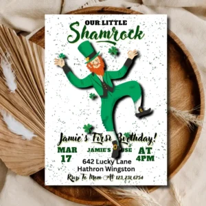 Lucky Irish Birthday Invitation | Shamrock First Birthday Party Template
