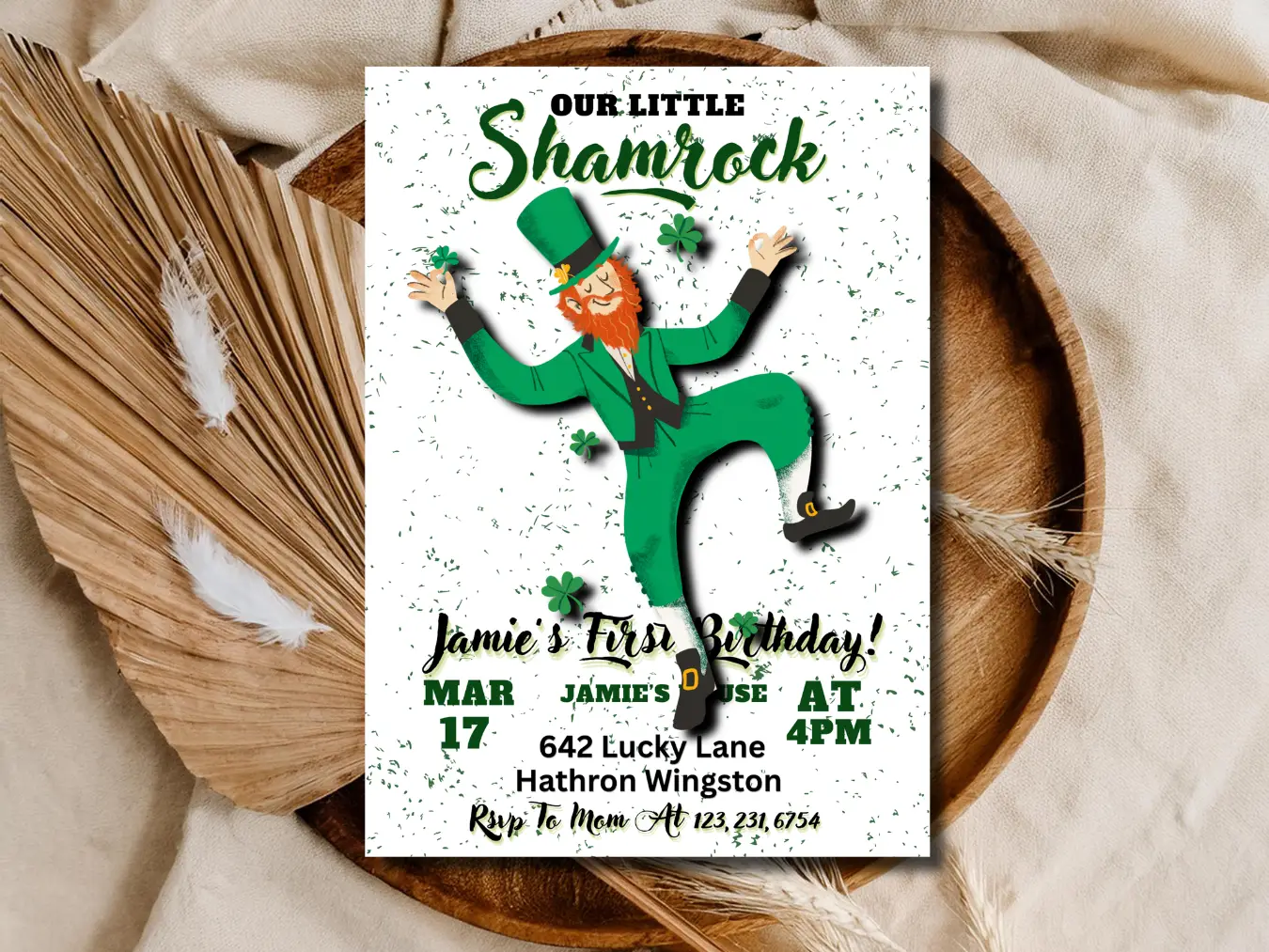 Lucky Irish Birthday Invitation | Shamrock First Birthday Party Template