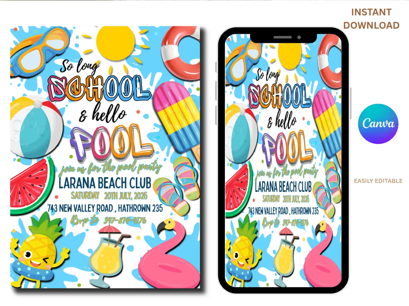 Pool Party Invitation | Cute Summer Break Celebration Invite - Image 2