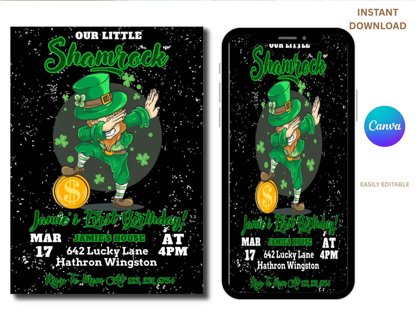 Lucky Shamrock 1st Birthday Invitation | Cute Leprechaun Party Invite - Image 2