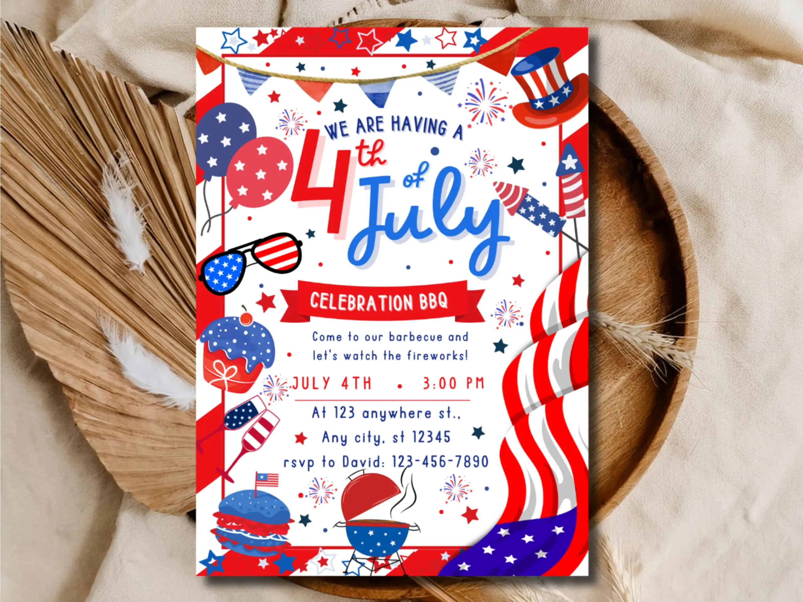 4th of July Celebration BBQ Invitation Template