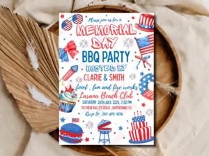 Memorial Day BBQ Party Invitation | Patriotic Summer Cookout Invite