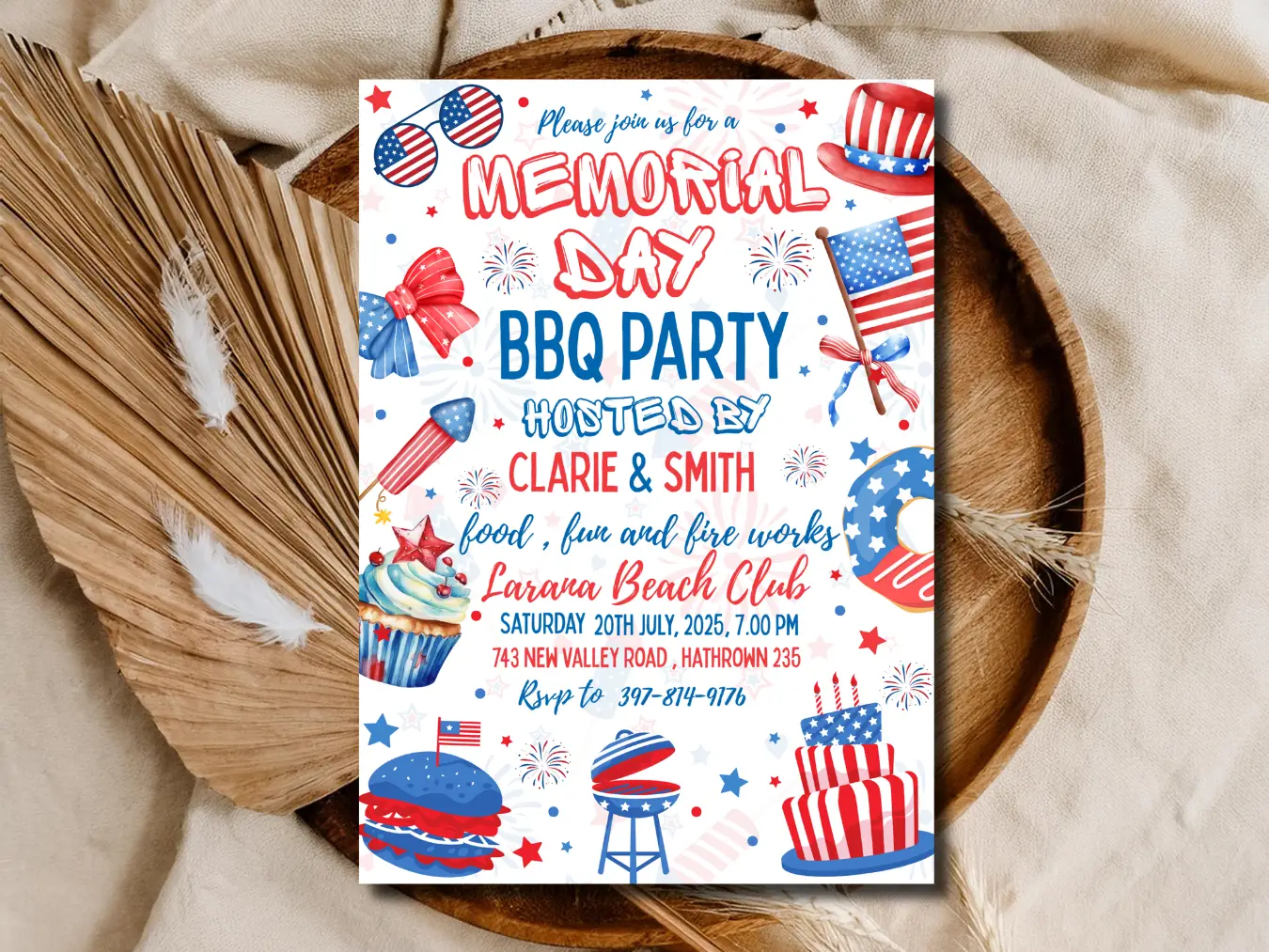 Memorial Day BBQ Party Invitation | Patriotic Summer Cookout Invite