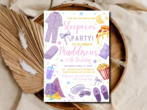 Sleepover Birthday Invitation | Cute Slumber Party Invite for Girls