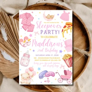 Kids Sleepover Celebration Printable Party Invite