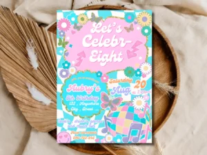 Colorful Retro Girls Birthday Party Invitation