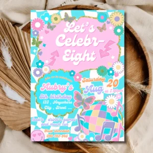 Colorful Retro Girls Birthday Party Invitation