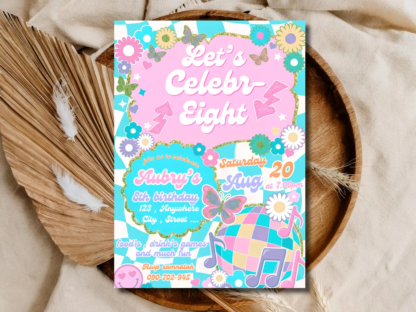 Colorful Retro Girls Birthday Party Invitation