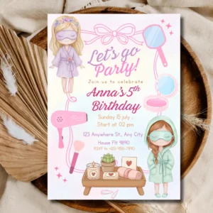 Spa Birthday Invitation for Girls | Pink Beauty Party Template